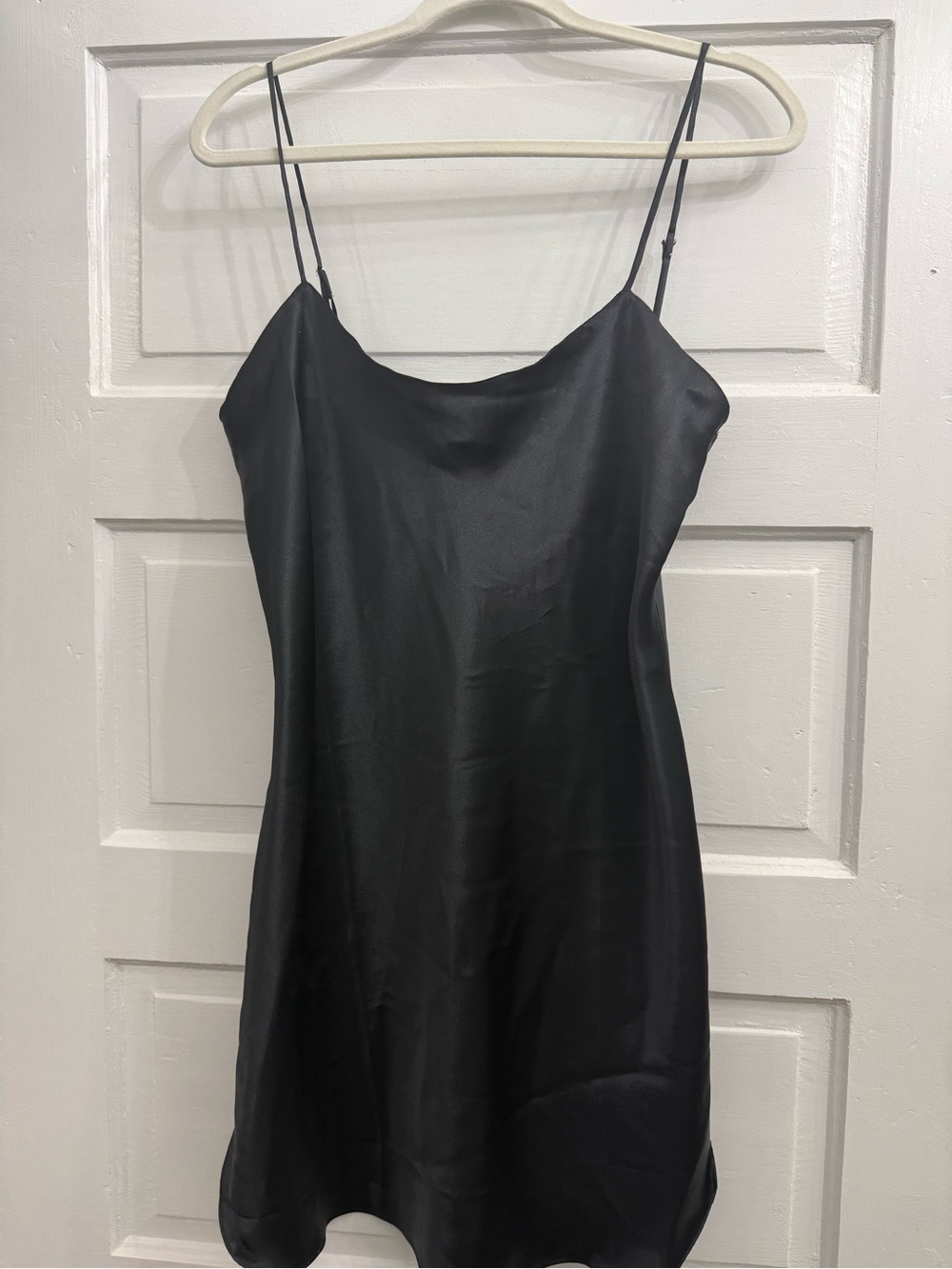 Black Satin Slip Dress with Spaghetti Straps